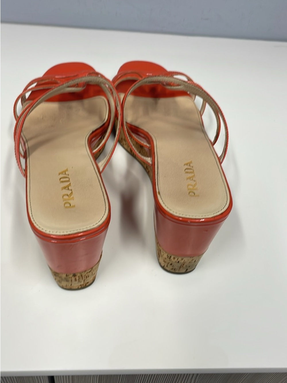 PRADA woman’s Orange Patent Leather Multi-Strap Slide Mules size 10/40 - Picture 8 of 8
